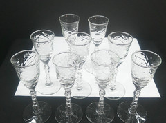 Libbey Rock Sharpe Crystal, # 3005, Cordials, Qty 9, USA, c1960’s, ExCd, MCM