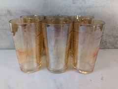 Vintage Jeannette Marigold Swirl Iridescent Carnival Glass Tumbler Set of 6
