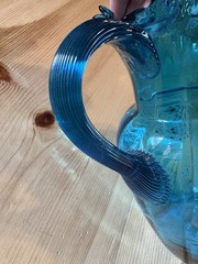 Antique Victorian Era Blue Glass Painted Floral Juice/Lemonade Set 4 Glasses