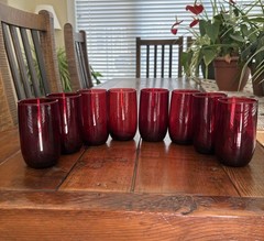Set of 8 Vintage Anchor Hocking Royal Ruby Glass Tumblers Roly Poly Red Glasses