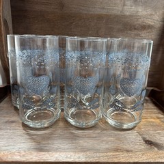 Corelle Corning 80’s Country Blue Heart Drinking Tumbler / Glasses, Set of 7