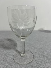 Vintage Crystal Wine Glasses Set of 5 Etched Floral Star Cut Stemware Barware