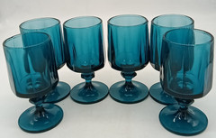 Vintage 6 Indiana Colony Nouveau Riviera 6″ Wine Water Blue Teal Goblet Glasses