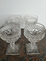 4 Vintage Mid-Century Modern clear pressed wine glasses square foot 1940s 1950s
