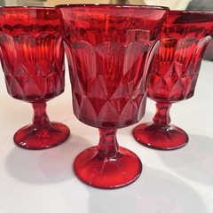 1970s Water Goblet Perspective-Ruby cups 4 light reflective mid century modern