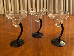 Vintage Libbey Bravura Margarita w/Cobalt Blue Curved Stem Set Of 3 Glasses