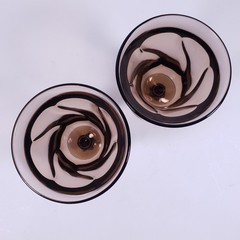 Vintage FOSTORIA Jamestown Brown Smoky Swirl Glass Footed WATER GOBLET GLASS SET