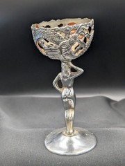 1 Vintage Art Deco Candle / paperweight Holder Chrome Nude Stem Risque 1950s