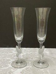 Pr Dove Mikasa CHAMPAGNE FLUTES Frosted Stems Wedding Toasting Glasses 9 7/8″