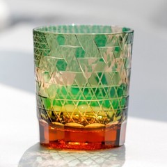 Handcraft Drinkware Hand Cut To Clear Crystal Satsuma Kiriko Whisky Cup Green