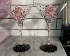 Pink OODLES OF POODLES – 7.5″ MARTINI GLASSES RETRO PARTY Set O2 Hand painted