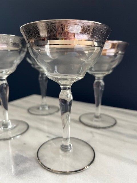 Twelve (12) Tiffin Franciscan Rambler Rose Crystal Glass with Silver Trim