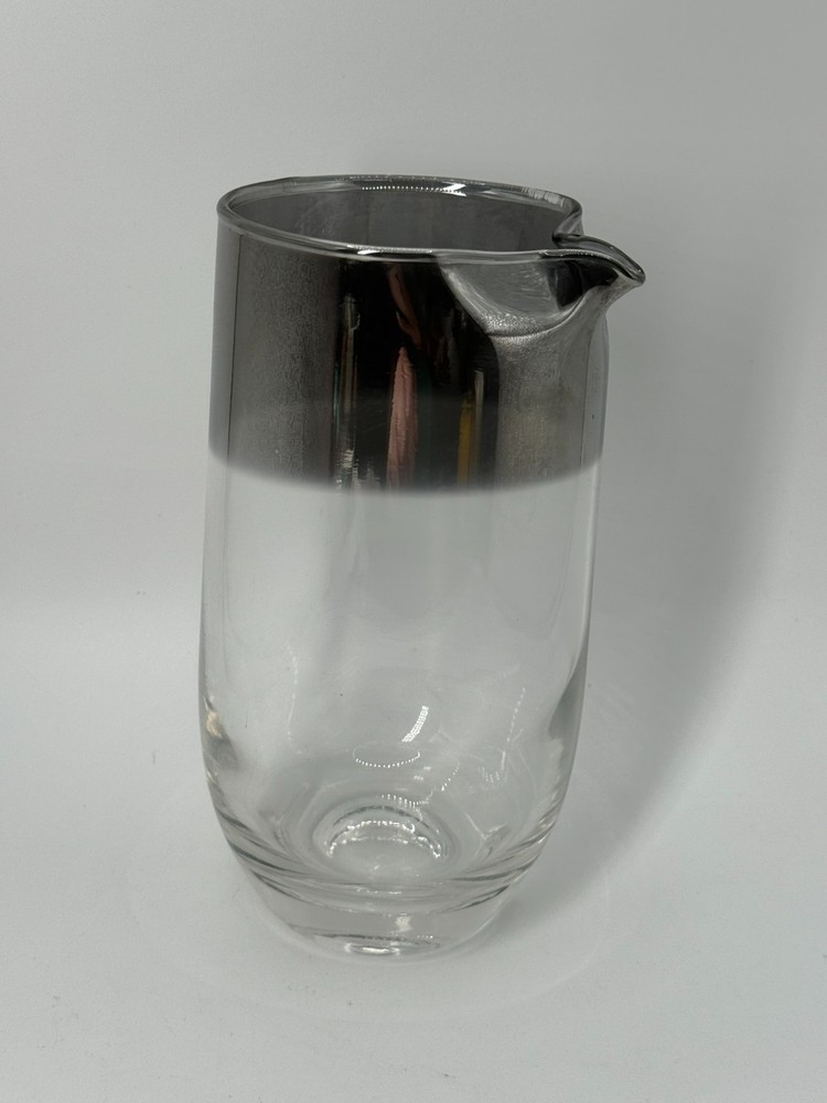 Vintage Silver Band 20 oz 6 1/4″ Glass No Handle Martini Pitcher