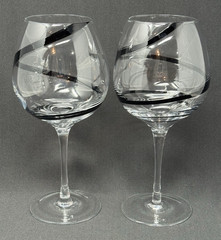 Pier 1 Swirline Black Spiral Swirl Balloon Wine Glasses ~ Pair
