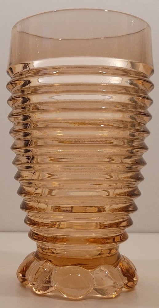Anchor Hocking MANHATTAN PINK Depression Glass Footed Horizontal Ribbed Tumbler