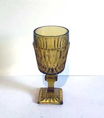 Indiana Glass Amber Goblet – Square Base – Vintage Pressed Glass Mid‑Century