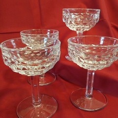 Set Of 4 Fostoria American Pattern Clear Champagne Coupe Tall Sherbet Glasses