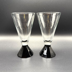 2Cristal D’Arques Durand Cordial Wine Glass Luminarc Art Deco Black Base Vintage