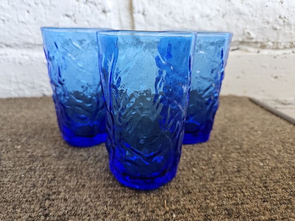 NIce Vintage Set of 3 Morgantown Seneca Driftwood Delphine Blue Juice Glasses