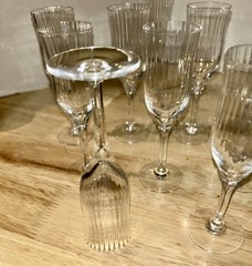 Lot (10) ORREFORS SWEDEN Cordial Blanche Ribbed Optic Crystal Mid Century Modern