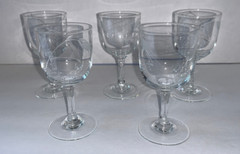 LOT OF 5 Crystal WINE GLASSES with Etched Wheat Leaf Design. Have other pieces
