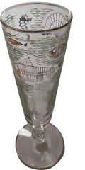 Vintage Libbey Marine Life Tall Pilsner Glass(es) Fish Seahorse Shells Gold Aqua