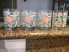 Set 4 Retro Vintage Georges Briard “Floral” Lowball Rocks Glasses/Barware MINT