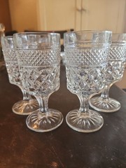 Set of 4 Anchor Hocking Wexford Diamond Cut Water Wine Glasses Goblets-6 5/8″