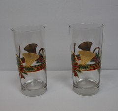 Culver Christmas 22kt Gold Yule Horn Highball Glasses – Vintage Set of 2 EUC