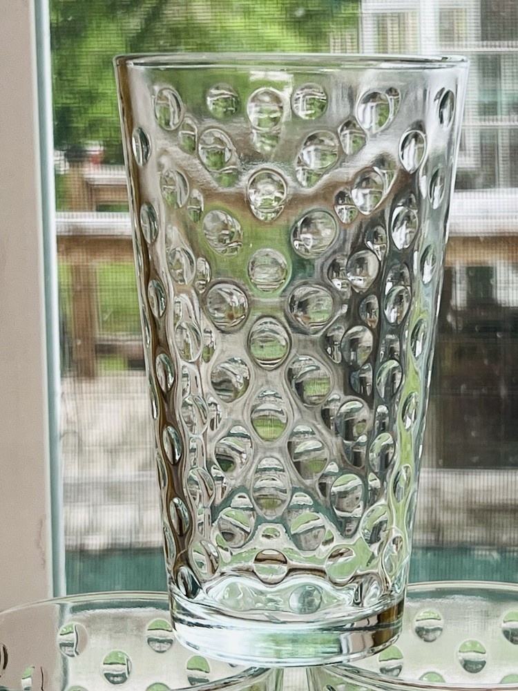 Set Of 10 Clear VTG Libbey AWA Polka Dot Pattern Optic 5 7/8″ Glass Tumblers