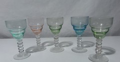 Set Of 5 Pastel MCM Bubble Stem Barware Hand Blown Cordial Aperitif Glasses “C”