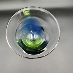 Pier One Goblet Wine Glass Blue/Green/Clear Thick Blown Glass Lot of 3