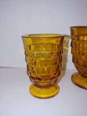 3 Amber Indiana Glass Whitehall Cubist Juice Glasses. See Description for size.