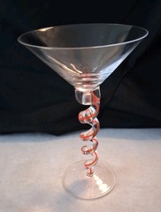 Martini Glass spiral twisted orange hand blown barware
