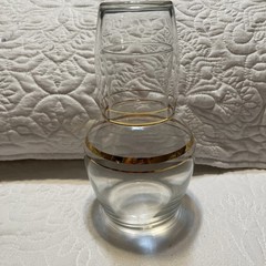 Vintage Bedside Tumble Up Water Carafe & Glass Set – Libbey – Double Gold Rim
