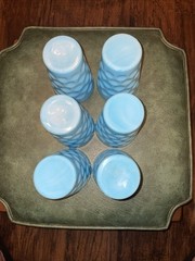 Fenton Light Blue Opalescent Coin/Dot Tumbler Thumbprint 1939 – 6 Tumblers