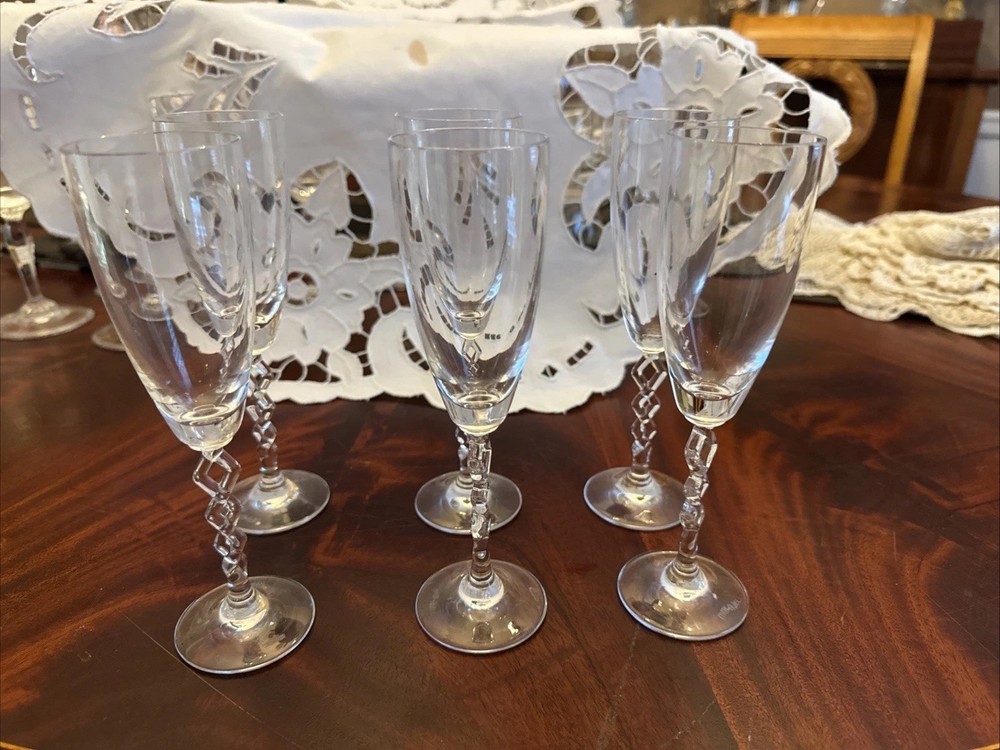 Marc Aurel Crystal Champagne Flute Puzzle Piece Design Set Of Six -7”