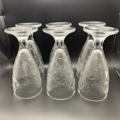 Vtg Arcoroc France Clear Molded Embossed Fruit Wine/Glasses Goblets~~Set of 6