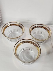 Vtg Libbey 22K Etched Gold Trimmed Punch Glasses Cup Mid Century Set Of 3 c1960