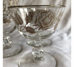 VINTAGE LIBBEY HALLMARK CRYSTAL ROSE BOUQUET GOLD RIMMED WINE GLASSES SET OF 5
