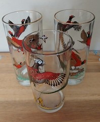 3 Vintage Hazel Atlas Tumbler Highball Glass Pheasant Bird Hunting Barware