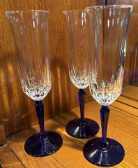 Set of 3 St. George American Heritage Crystal CHAMPAGNE Flute Cobalt Blue 💯