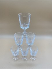 Set of 6 Cristal D’Arques France LOUVRE Cut Lead Crystal 6oz Wine Glasses 5 3/8″