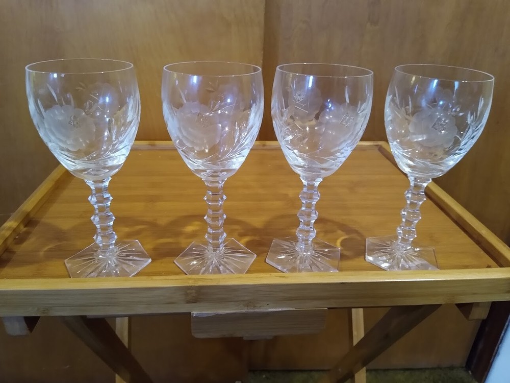 4 Crystal Clear Industries 2704 7″ Water Goblet Floral Cut, Multisided Foot