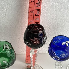 Lausitzer Multicolor Cut to Clear Grapes & Criss Cross Cordial Set Of 5 Glasses