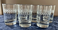Vtg Anchor Hocking Laurel Leaf Etched 4 Oz Clear Glass Juice Glasses Set of 6
