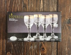 Imperial Crystal 24K Gold Rimmed Glasses Cordial Shot Set of 4 Original Box
