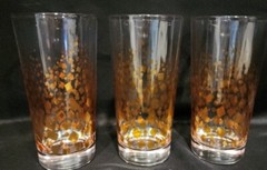 Vintage Mid-Century Mod Metallic Gold Confetti Highball Tumbler Glasses Set of 3