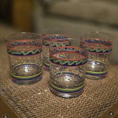 4 Vintage Culver Polka Dot Stripe Fiesta Festive Rocks Old Fashioned Glasses Set