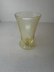 Hazel Atlas Florentine Poppy Yellow 5” 9oz Water Footed Tumbler Depression Glass